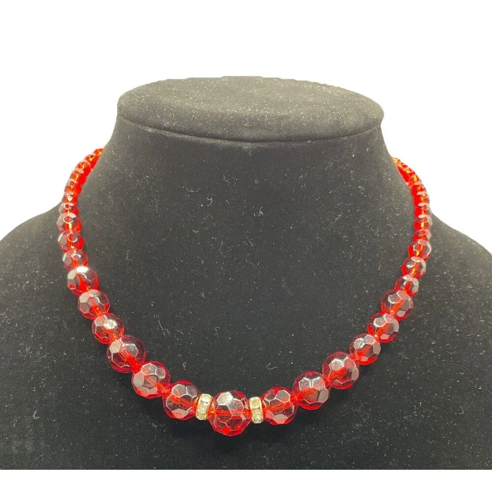 Red Glass Bead Choker Necklace 16-18”